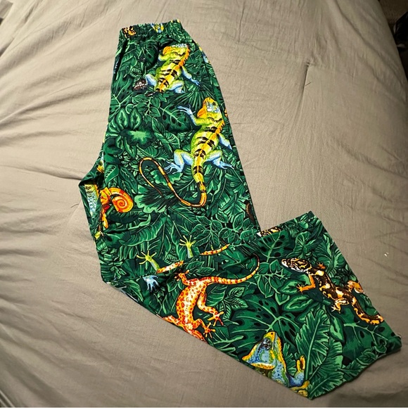 unbranded Other - Kids Large Green Tropical Lizard Gecko Print Cotton Lounge Pants Made in USA